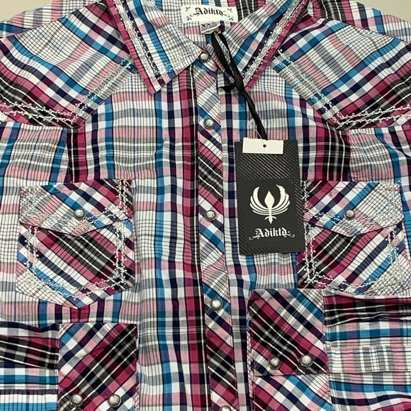 Adiktd Shirt Adult XXL Plaid Embroidered Beaded Pearl Snap New Women - Picture 4 of 9